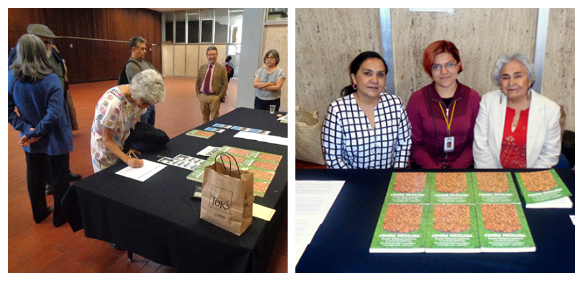 Fotografías de la recepción y venta del libro Comida Mexicana: Riqueza biológica, contextos y evolución histórica.